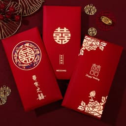 Sét 10 cái / 6 cái Lì Xì Đám Cưới,Bao Lì Xì Đỏ cao cấp may mắn,Song Hỷ,Nạp Tài,bê tráp,Hồng bao Quà Tặng Sang Trọng 8