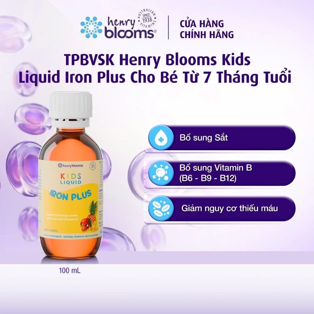 TPBVSK Henry Blooms Kids Liquid Iron Plus giúp bổ sung Sắt và Vitamin B6, B9, B12 100ml HB0028 tháng 11.26