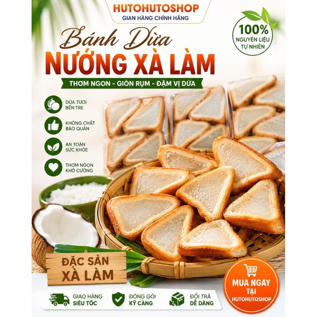 Combo 10 Gói Bánh Xà Lam Dừa Mềm Dẻo Thơm Ngon – Đặc Sản Truyền Thống, Vị Dừa Béo Bùi, Ăn Vặt Hấp Dẫn