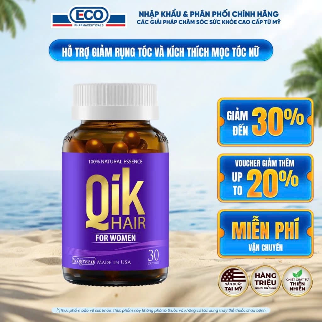 Viên Uống Qik Hair Kích Thích Mọc Tóc Cho Nữ Giúp Tóc Chắc Khỏe Chiết Xuất Từ Thiên Nhiên Chính Hãng
