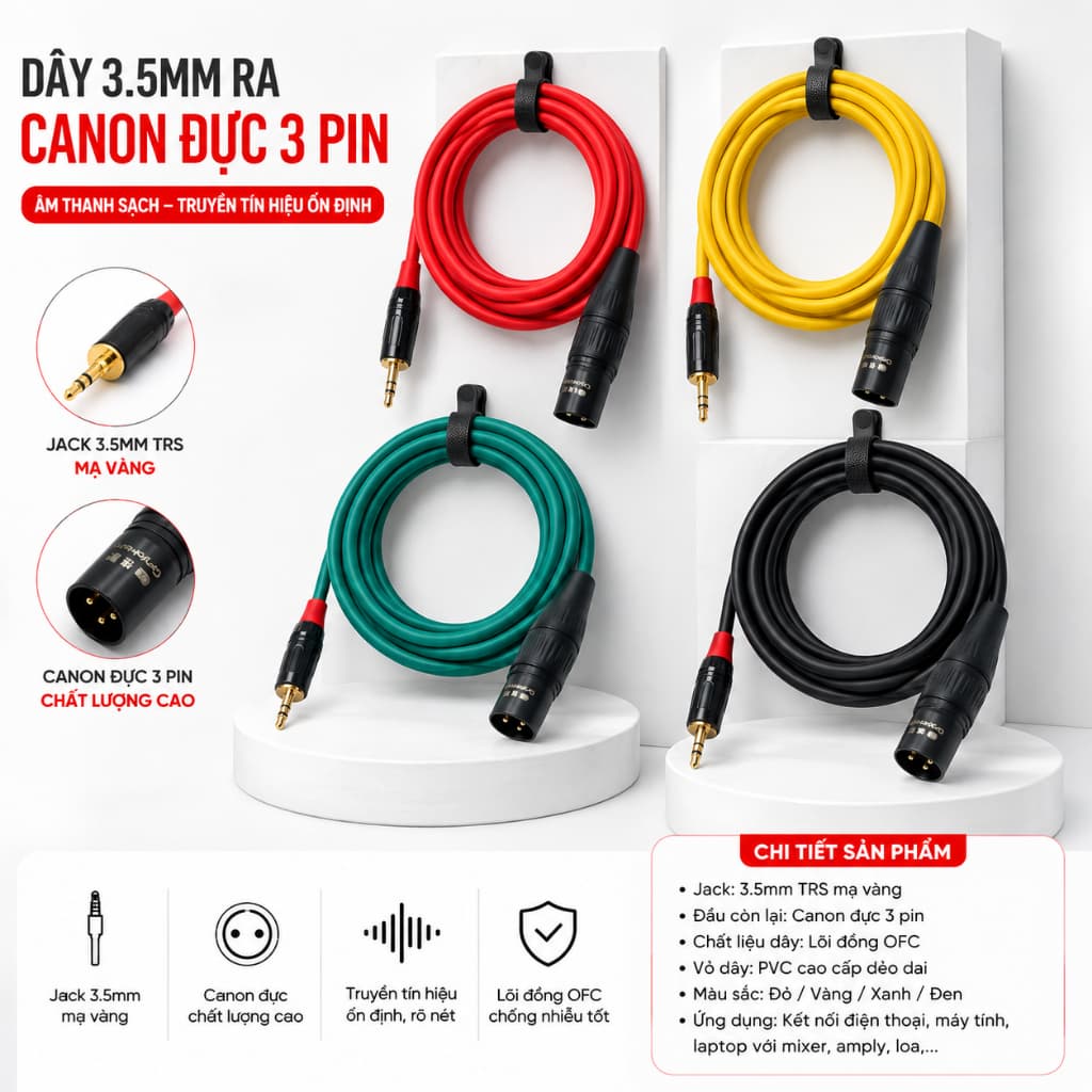 Dây 3.5mm ra canon Đực lõi đồng chống nhiễu