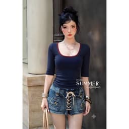 Áo Thun Nữ Cổ Vuông Tay Lỡ Phối Viền Ôm Body Chất Thun Mịn Co Giãn 4 Chiều Basic Tôn Dáng Nhiều Màu BYJANE 505-502 6