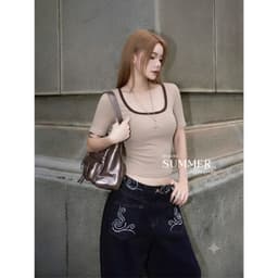 Áo Thun Nữ Cổ Vuông Tay Lỡ Phối Viền Ôm Body Chất Thun Mịn Co Giãn 4 Chiều Basic Tôn Dáng Nhiều Màu BYJANE 505-502 4