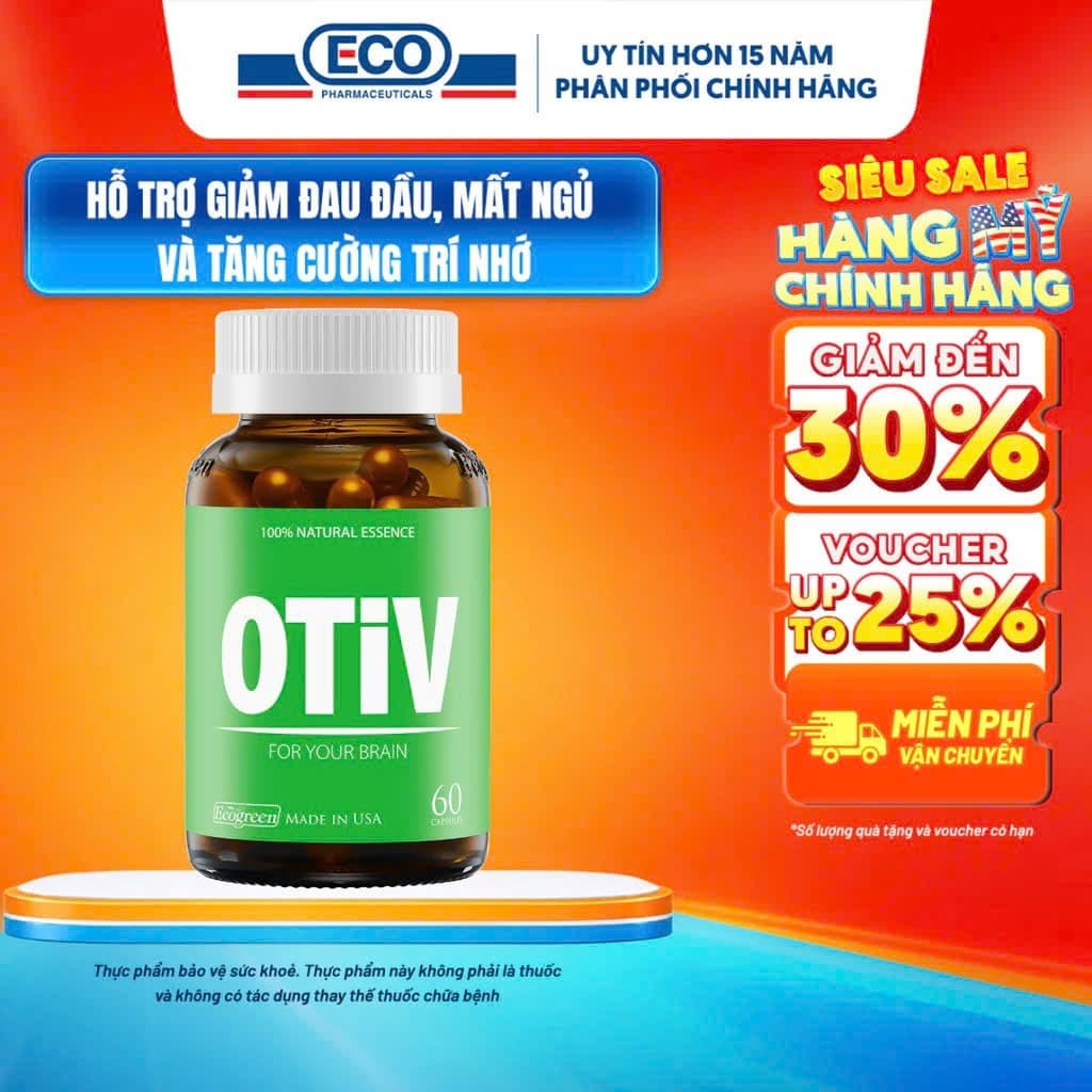 Viên Uống Bổ Não OTIV Ecogreen Giảm Đau Đầu, Mất Ngủ, Tăng Trí Nhớ & Hoạt Huyết Não