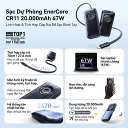 Pin Dự Phòng Baseus EnerCore CR11 67w 20.000 mah Tích Hợp Cáp Sạc Dây Rút Gọn Sạc Nhanh - Hàng Chính Hãng 4