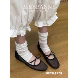 Giày Búp Bê MEYBANNI Mũi Vuông Lưới Mềm Quai Nơ Thắt Chéo Tiểu Thư-C650 4