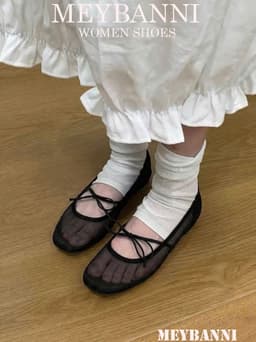 Giày Búp Bê MEYBANNI Mũi Vuông Lưới Mềm Quai Nơ Thắt Chéo Tiểu Thư-C650 8