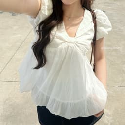 (HAVANA) Áo babydoll DOLLIE màu trắng top tay bồng cổ tim dáng bí ngô 4