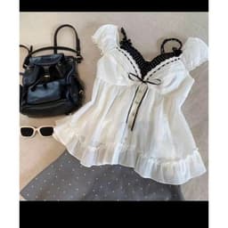 Set Áo Babydoll Tay Phồng Kèm Bra Ren Chấm Bi – Áo Nữ Vintage Hàn Quốc Phong Cách Tiểu Thư với Nơ xᶖnh Xắn 8