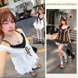 Set Áo Babydoll Tay Phồng Kèm Bra Ren Chấm Bi – Áo Nữ Vintage Hàn Quốc Phong Cách Tiểu Thư với Nơ xᶖnh Xắn 2