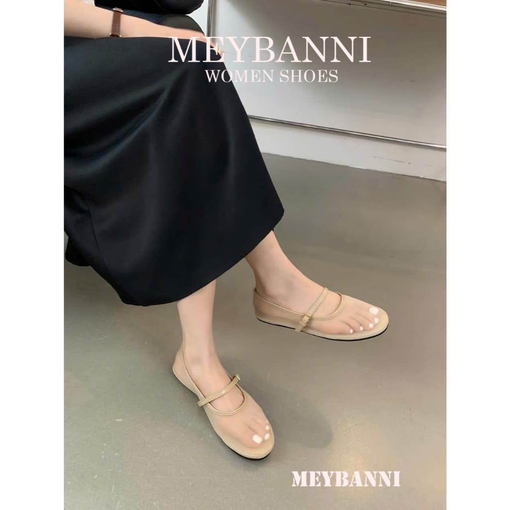 Giày Búp Bê  MEYBANNI Mũi Tròn Lưới Mỏng Thông Thoáng Phối Quai Ngang Khóa Cài Siêu Xinh-C550