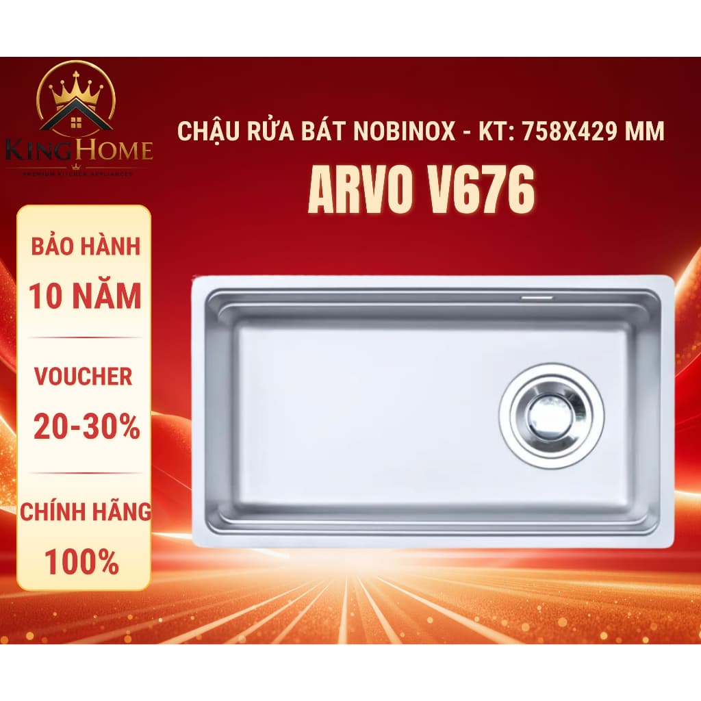 CHẬU RỬA BÁT 1 HỐ NOBINOX ARVO V676 | 76 x 43CM | VÂN VẢI CHỐNG XƯỚC
