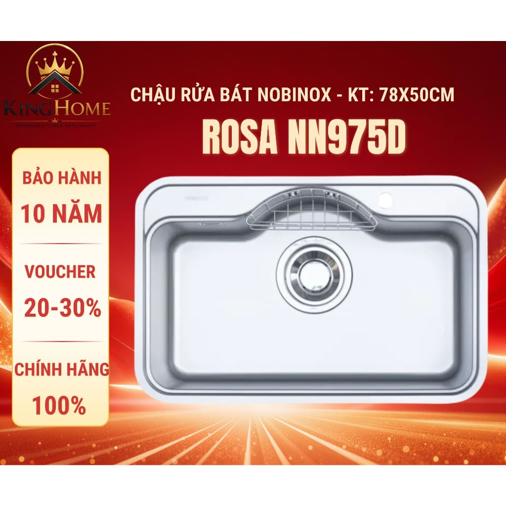 CHẬU RỬA BÁT 1 HỐ NOBINOX ROSA NN975D | Hàng chính hãng, BH 10 NĂM Hàng chính hãng