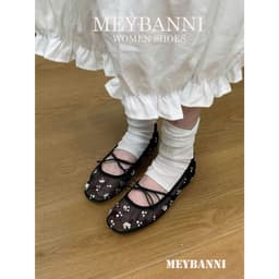 [Chân Gầy-Lùi 1 size ]Giày Búp Bê MEYBANNI Mũi Vuông Lưới Đính Đá Gắn Nơ  Thắt Chéo Siêu Xinh-C750 3