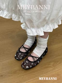 [Chân Gầy-Lùi 1 size ]Giày Búp Bê MEYBANNI Mũi Vuông Lưới Đính Đá Gắn Nơ  Thắt Chéo Siêu Xinh-C750 12