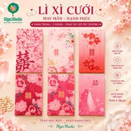 Sét 10 cái / 6 cái Lì Xì Đám Cưới,Bao Lì Xì Đỏ cao cấp may mắn,Song Hỷ,Nạp Tài,bê tráp,Hồng bao Vu Quy Cát Tường 1