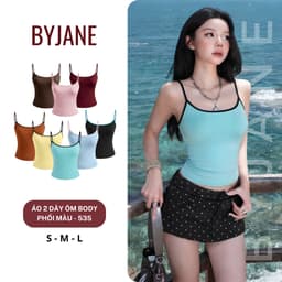 [ MÀU MỚI ] Áo Hai Dây Nữ Ôm Body Phối Viền Màu Chất Thun Mịn Co Giãn 4 Chiều Mềm Mịn Tôn Dáng Basic BYJANE - 535 4