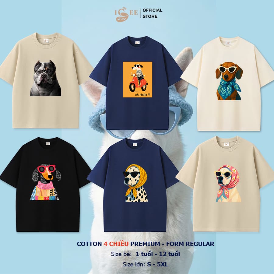 [DEAL MỞ BÁN] Áo thun gia đình Unisex ISEE VN form rộng CHÓ NGỘ NGHĨNH, cotton 4 chiều Premium thoáng mát