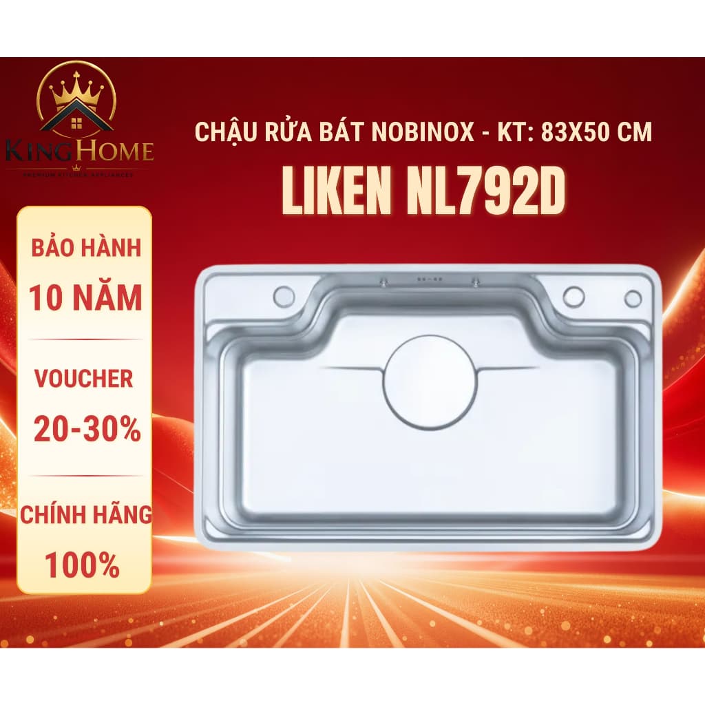CHẬU RỬA BÁT 1 HỐ NOBINOX LIKEN NL792D CHÍNH HÃNG | KT 83X50CM