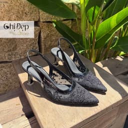 Giày cao gót 7p ren lưới thêu hoa, sandal lưới 5-7p Chị Đẹp Store mã U154 4
