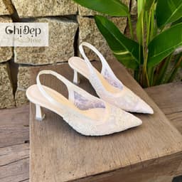 Giày cao gót 7p ren lưới thêu hoa, sandal lưới 5-7p Chị Đẹp Store mã U154 2