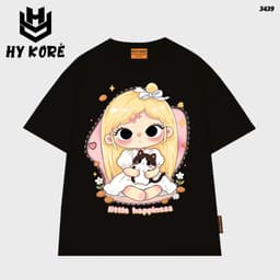 Áo Thun HY KORÉ GIRL MÈO LITTLE HAPPY 3439 Form Rộng Localbrand Oversize Unisex Vải Cotton 75% Nam Nữ Mặc Đẹp 1