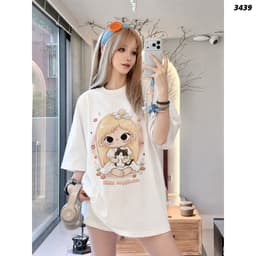 Áo Thun HY KORÉ GIRL MÈO LITTLE HAPPY 3439 Form Rộng Localbrand Oversize Unisex Vải Cotton 75% Nam Nữ Mặc Đẹp 8