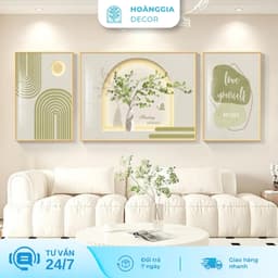 Bộ 3 Tranh Tráng Gương Thiên Nhiên Hoa Lá In UV5D Treo Tường Phòng Khách Phòng Ngủ - Hoàng Gia Decor 1