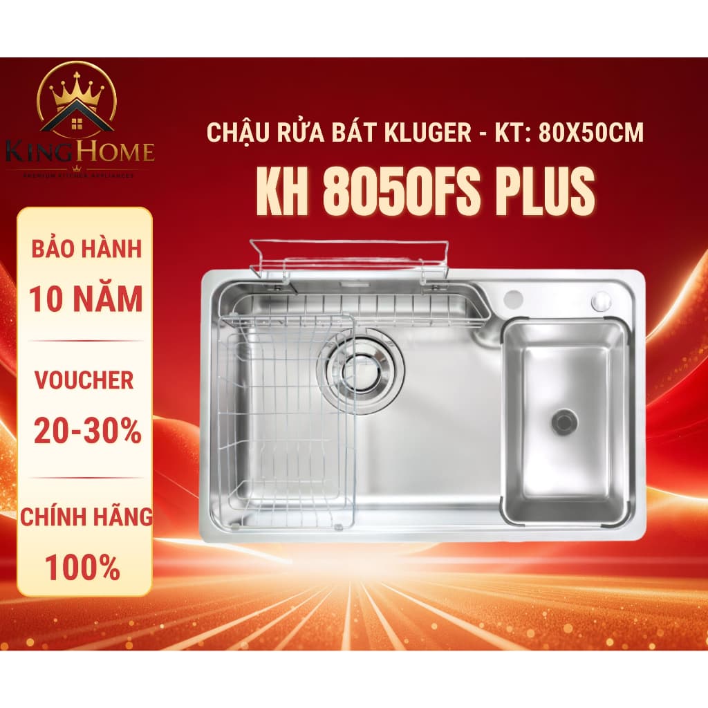 Chậu rửa bát Kluger KH8050ST Plus | Bề mặt trơn dễ dàng vệ sinh | Model 2026 MỚI NHẤT Hàng chính hãng