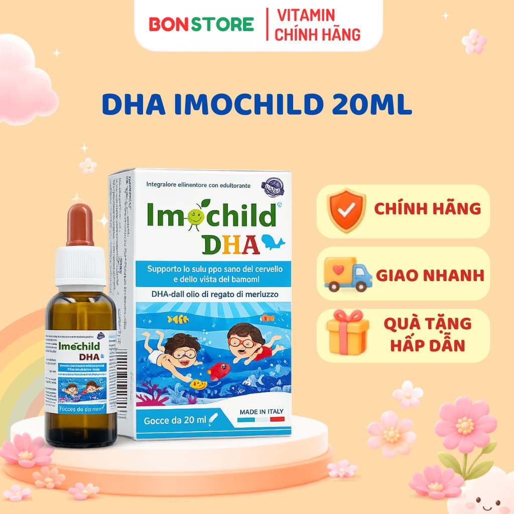 DHA Cá Tuyết Châu Âu IMỌCHILD Giúp Bé Phát Triển Não Bộ, Tăng Cường IQ, Nhận Thức, Trí Nhớ, Bảo Vệ Thị Lực - 20ml