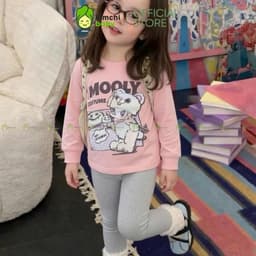 [10-29KG] Bộ Dài Tay Bé Gái Kèm Quần Legging KIMCHIBABY Vải Cotton Cao Cấp 190gsm In Thỏ, Đồ Bộ Thu Đông Cho Bé Mặc Nhà 8