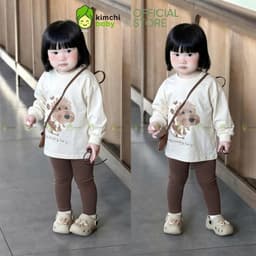 [10-29KG] Bộ Dài Tay Bé Gái Kèm Quần Legging KIMCHIBABY Vải Cotton Cao Cấp 190gsm In Thỏ, Đồ Bộ Thu Đông Cho Bé Mặc Nhà 7