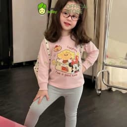 [10-29KG] Bộ Dài Tay Bé Gái Kèm Quần Legging KIMCHIBABY Vải Cotton Cao Cấp 190gsm In Thỏ, Đồ Bộ Thu Đông Cho Bé Mặc Nhà 5