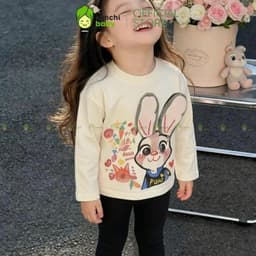 [10-29KG] Bộ Dài Tay Bé Gái Kèm Quần Legging KIMCHIBABY Vải Cotton Cao Cấp 190gsm In Thỏ, Đồ Bộ Thu Đông Cho Bé Mặc Nhà 2