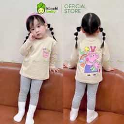 [10-29KG] Bộ Dài Tay Bé Gái Kèm Quần Legging KIMCHIBABY Vải Cotton Cao Cấp 190gsm In Thỏ, Đồ Bộ Thu Đông Cho Bé Mặc Nhà 6