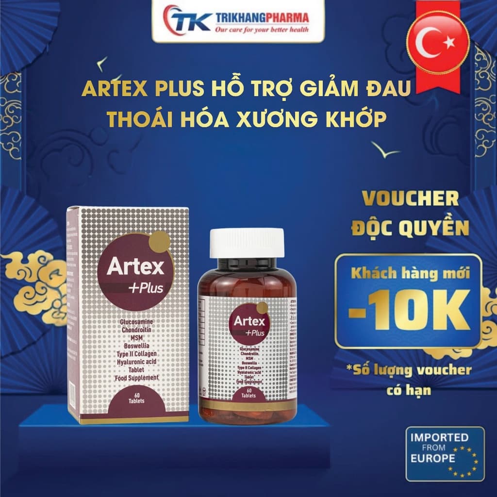 Artex +Plus Bổ Sung Glucosamine Chondroitin Tăng Tái Tạo, Bôi Trơn Phục Hồi Mô Sụn Khớp, Giảm Viêm Đau Và Thoái Hóa