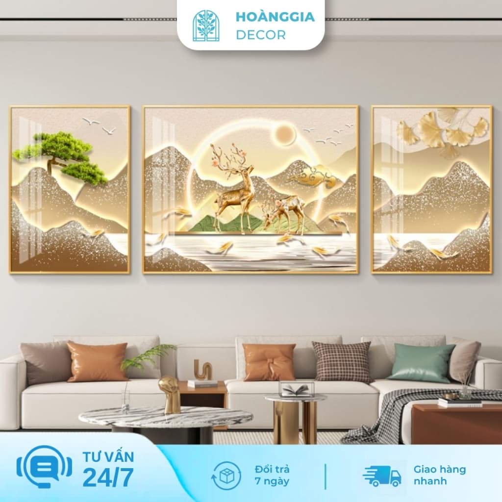 Bộ 3 Tranh Tráng Gương Nghệ Thuật In UV5D Treo Phòng Khách Và Phòng Ngủ Sang Trọng - Hoàng Gia Decor