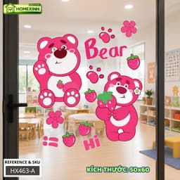 Decal Dán Kính Gấu Hồng Lotso Đáng Yêu HX463 - Decal Trang Trí Lớp Học Mầm Non, Phòng Em Bé, Học Sinh 4