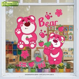 Decal Dán Kính Gấu Hồng Lotso Đáng Yêu HX463 - Decal Trang Trí Lớp Học Mầm Non, Phòng Em Bé, Học Sinh 2