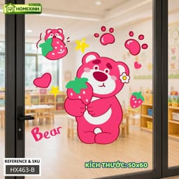 Decal Dán Kính Gấu Hồng Lotso Đáng Yêu HX463 - Decal Trang Trí Lớp Học Mầm Non, Phòng Em Bé, Học Sinh 5