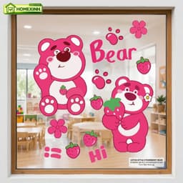 Decal Dán Kính Gấu Hồng Lotso Đáng Yêu HX463 - Decal Trang Trí Lớp Học Mầm Non, Phòng Em Bé, Học Sinh 3