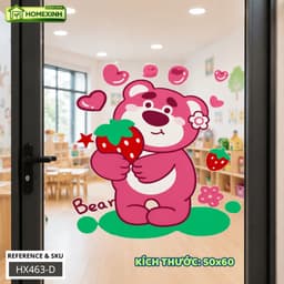 Decal Dán Kính Gấu Hồng Lotso Đáng Yêu HX463 - Decal Trang Trí Lớp Học Mầm Non, Phòng Em Bé, Học Sinh 7