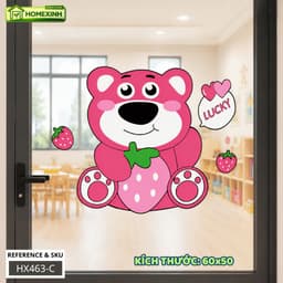 Decal Dán Kính Gấu Hồng Lotso Đáng Yêu HX463 - Decal Trang Trí Lớp Học Mầm Non, Phòng Em Bé, Học Sinh 6