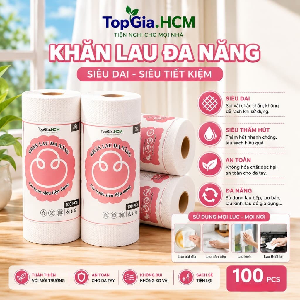 Khăn Lau Đa Năng Cuộn 100 Tờ siêu Thấm,Giặt Được, Tái Sử Dụng,tiết kiệm và hiểu quả cho mọi gia đình