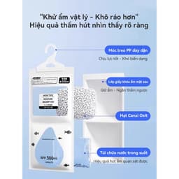 Túi Hút Ẩm Treo Tủ Quần Áo Hook Type 500ml - Chống Ẩm Mốc, Khử Mùi Vượt Trội Thiết kế 2Ngăn,Móc Treo 4
