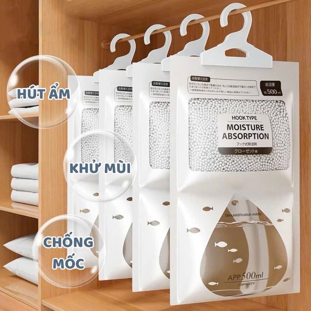 Túi Hút Ẩm Treo Tủ Quần Áo Hook Type 500ml - Chống Ẩm Mốc, Khử Mùi Vượt Trội Thiết kế 2Ngăn,Móc Treo