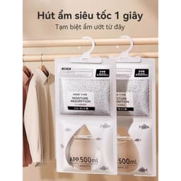 Túi Hút Ẩm Treo Tủ Quần Áo Hook Type 500ml - Chống Ẩm Mốc, Khử Mùi Vượt Trội Thiết kế 2Ngăn,Móc Treo 7
