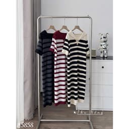 <Đầm Bầu Quynhanhhouse> (QC) #5858 Váy thủ thuỷ kẻ 2 khuy Free sz be/ghi/đỏ Bầu bí bon chen 8