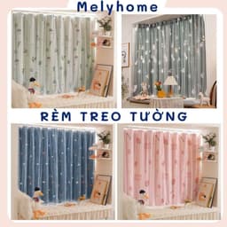 Rèm cửa  dán tường + treo tường decor 2in1 không cần khoan đục Tặng kèm miếng dán phụ kiện treo rèm 1