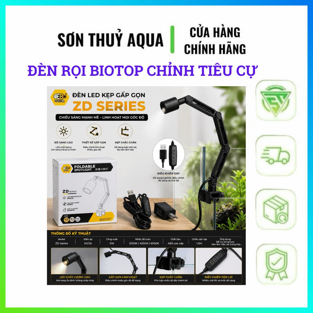 Đèn LED bể cá ZD Series, đèn kẹp bể cá 3W, đèn kẹp bể cá 5W, đèn thủy sinh mini, đèn LED nano